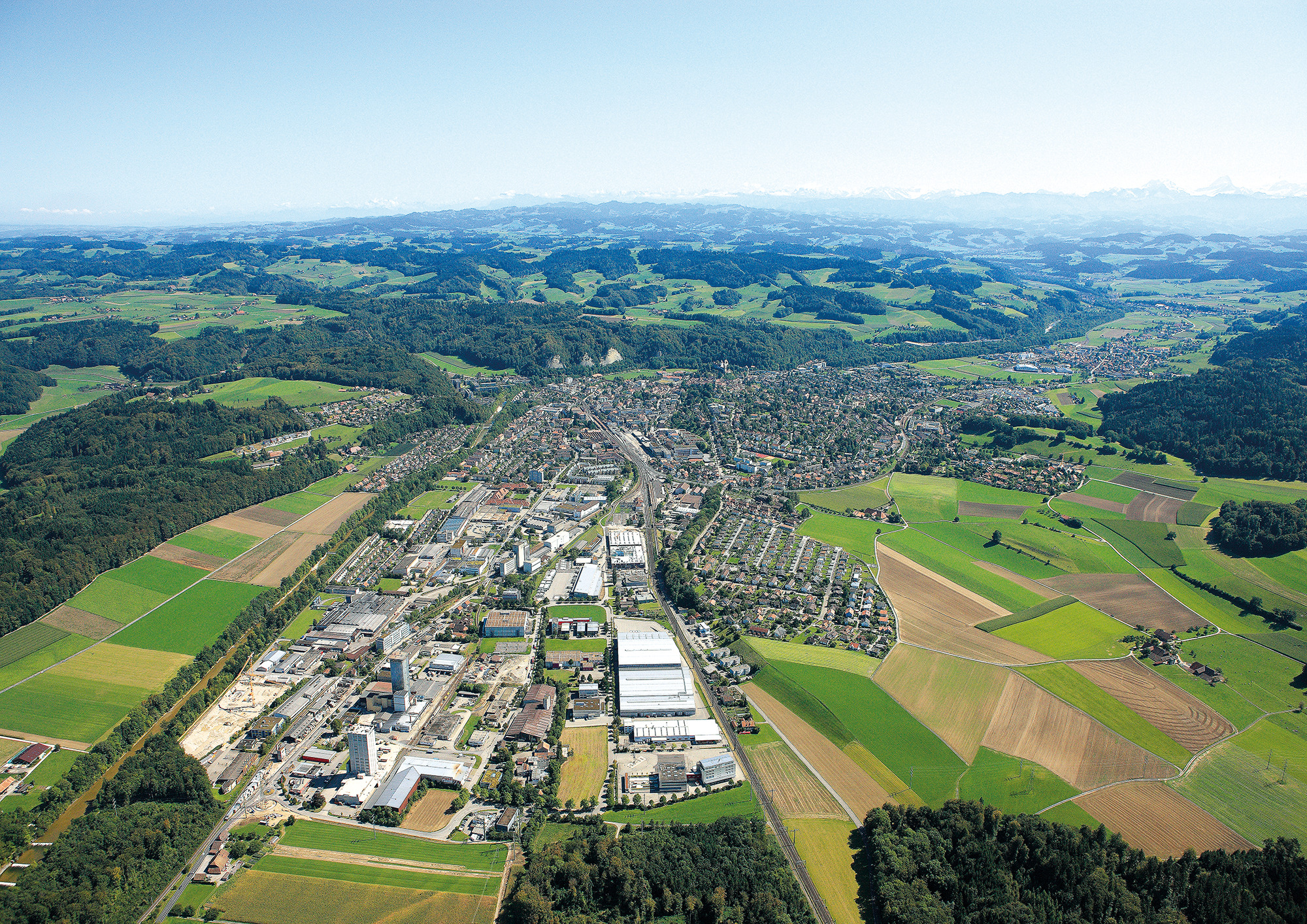 Luftaufnahme von Burgdorf und dem Gebiet Buchmatt
